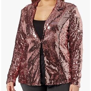 City Chic Sequin Jacket Size M 18 Pink Blazer New Years Valentines Coat Sparkle